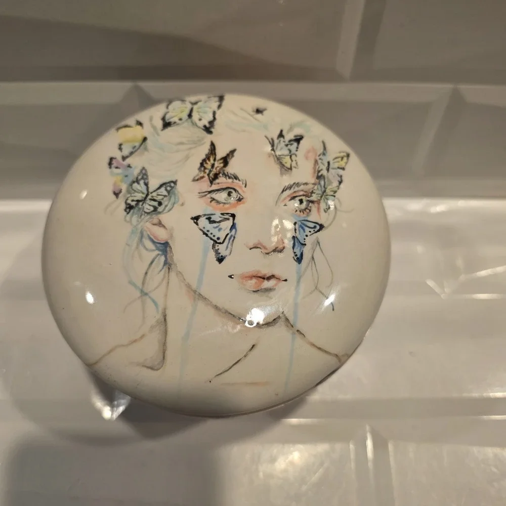 Love And Sacrifice Potrait Woman Adorned By Butterflies Hand Painted Trinket Box